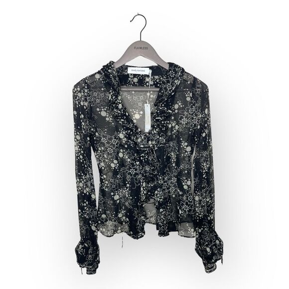 Anne Fontaine Tops - NWT Anne Fontaine Leonor Ruffled Sheer Silk Blouse with Lace Tie Back